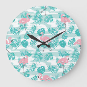 Rosa flamingos, grönt handflatan löv, tropiska. stor klocka