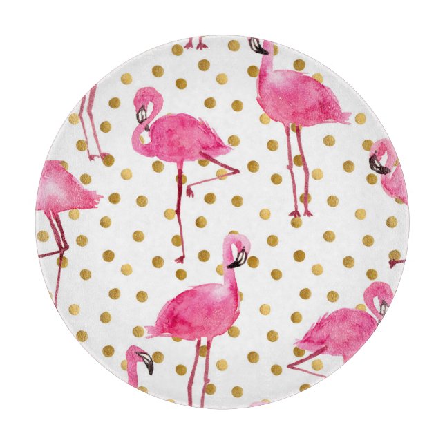 Rosa flamingos, gyllene prickar, vattenfärg. (Framsidan)