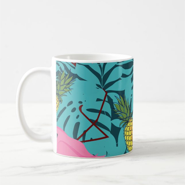 Rosa Flamingos Handflatan: Exotic Hawaii Kaffemugg (Vänster)