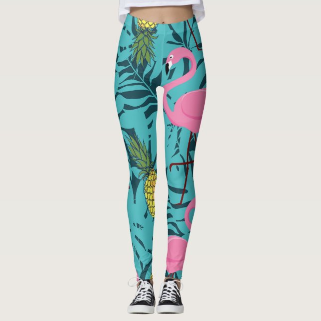 Rosa Flamingos Handflatan: Exotic Hawaii Leggings (Framsida)