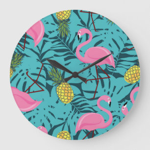 Rosa Flamingos Handflatan: Exotic Hawaii Stor Klocka
