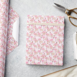 Rosa Flamingos & Handflatan Träd Presentpapper
