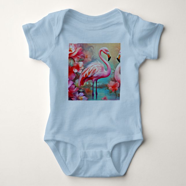 Rosa Flamingos i A Sjö med Flowers-20231 T Shirt (Framsida)