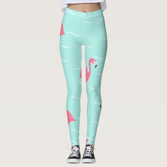 Rosa flamingos i blåhav leggings (Framsida)