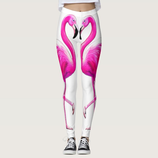 Rosa Flamingos i Kärlek Leggings (Framsida)
