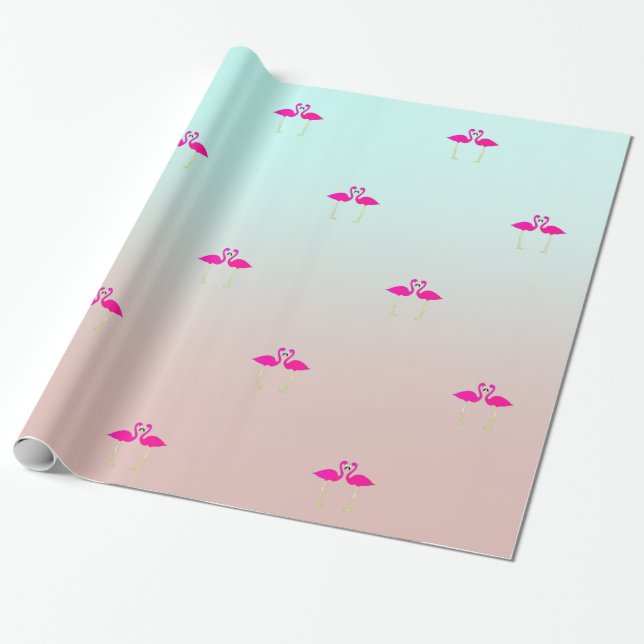 Rosa Flamingos i Kärlek Presentpapper (Utrullad)