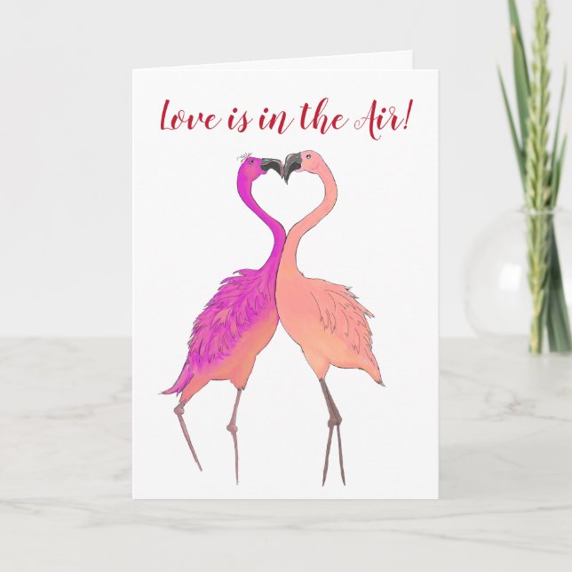 Rosa flamingos i kärlekshjärta färgglad Alla hjärt Helgkort (Framsida)