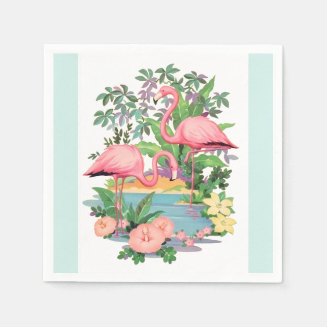 Rosa Flamingos i Paradise Papper Napkins Pappersservett (Framsidan)