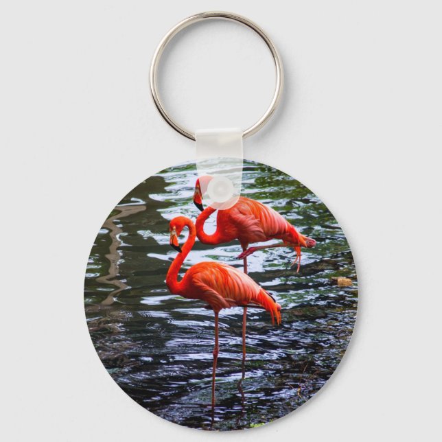 Rosa Flamingos i Vatten Nyckelring (Framsida)