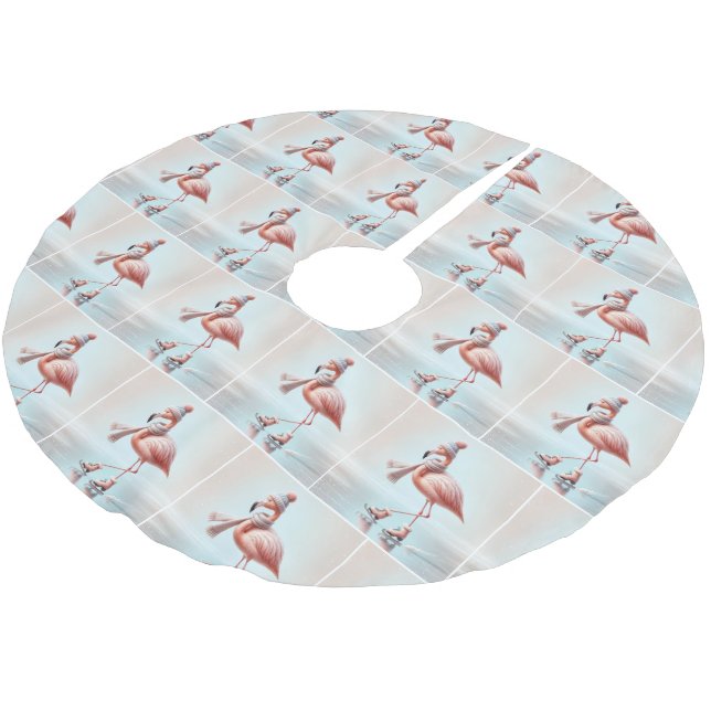 Rosa Flamingos Ice Skating Julgransmatta Borstad Polyester (Vinklad)