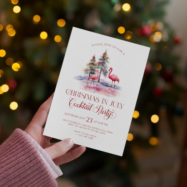 Rosa flamingos jul i juli Cocktail Party Inbjudningar (Skapare uppladdad)