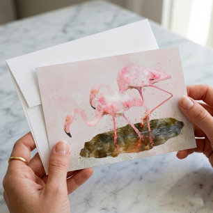 Rosa Flamingos Kamratskap i Akvarellkonst Anteckningskort