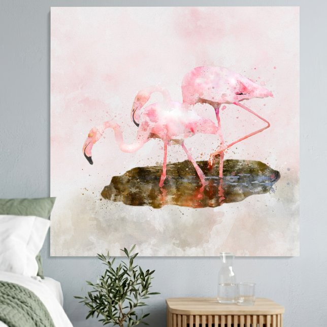 Rosa Flamingos Kamratskap i Akvarellkonst Canvastryck (Pink Flamingos Companionship in Watercolor Art. Canvas Print)