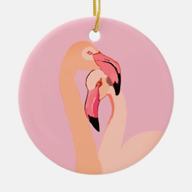 Rosa Flamingos Kärlek Circle Ornament, Flamingo Julgransprydnad Keramik (Framsidan)