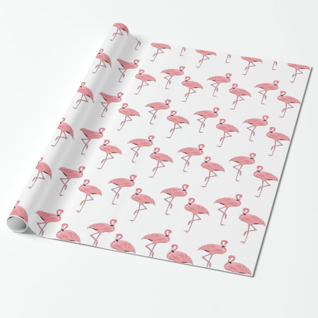 Rosa Flamingos Klassiskt Tropiskt Mönster Presentpapper (Utrullad)