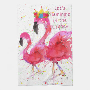 Rosa Flamingos Låt oss Flamingle i köket Kökshandduk