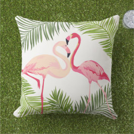 Rosa Flamingos med Handflatan Löv Kudde