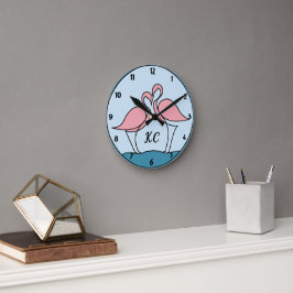 Rosa Flamingos Monogram Art eller Anpassningsbar P Rund Klocka