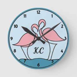 Rosa Flamingos Monogram Art eller Anpassningsbar P Rund Klocka