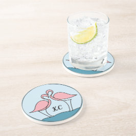 Rosa Flamingos Monogram Art eller Photo Sandstone Underlägg