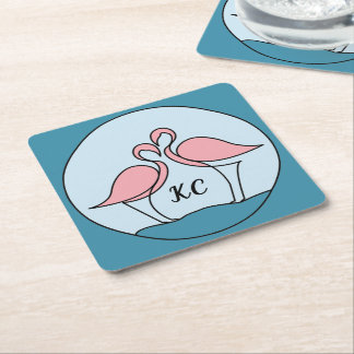 Rosa Flamingos Monogram Art eller Photo Underlägg Papper Kvadrat