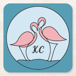 Rosa Flamingos Monogram Art eller Photo Underlägg Papper Kvadrat