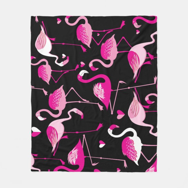 Rosa flamingos, mörk sömlös mönster. fleecefilt (Framsidan)