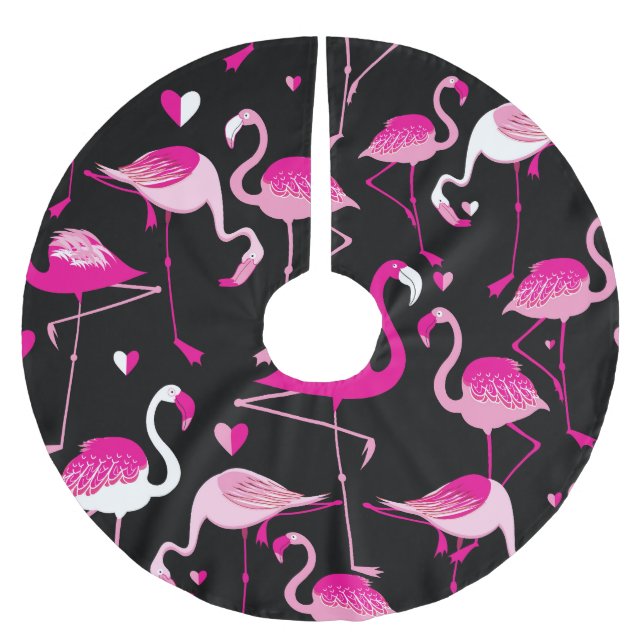 Rosa flamingos, mörk sömlös mönster. julgransmatta borstad polyester (Framsidan)