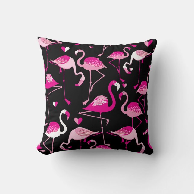 Rosa flamingos, mörk sömlös mönster. kudde (Framsida)