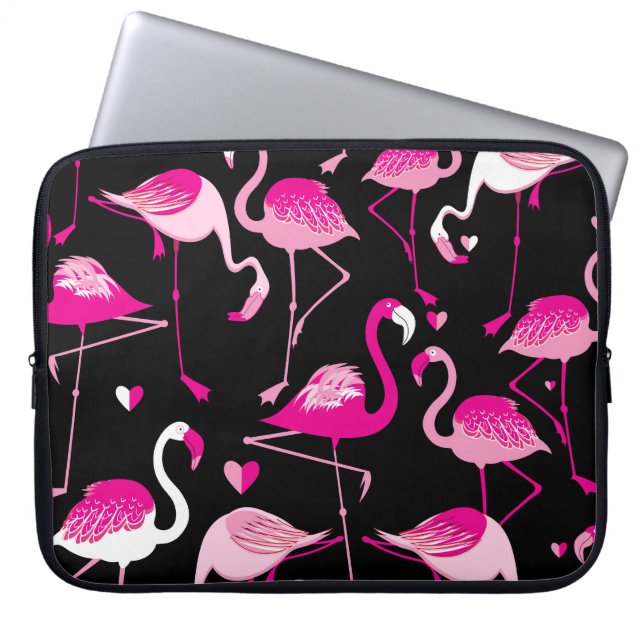 Rosa flamingos, mörk sömlös mönster. laptop fodral (Framsidan)