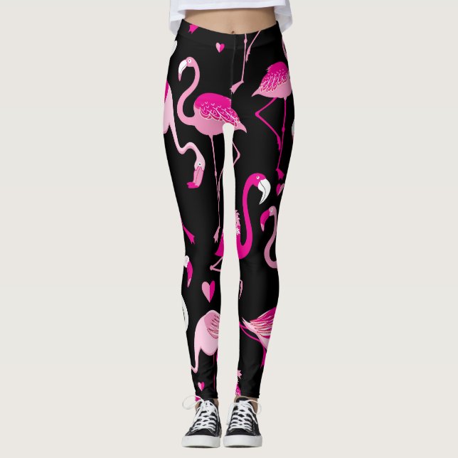 Rosa flamingos, mörk sömlös mönster. leggings (Framsida)