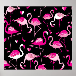 Rosa flamingos, mörk sömlös mönster. poster