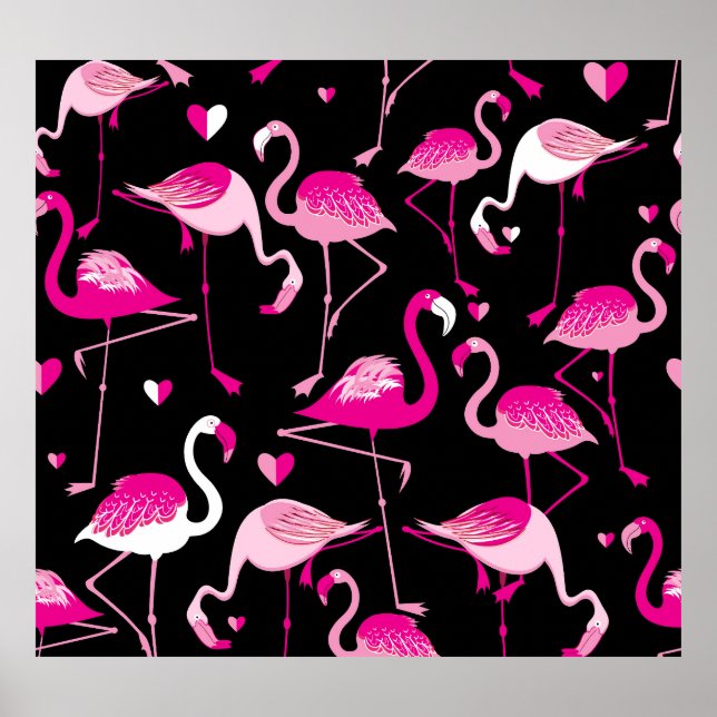 Rosa flamingos, mörk sömlös mönster. poster (Framsidan)