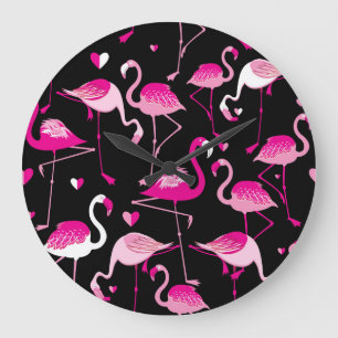 Rosa flamingos, mörk sömlös mönster. stor klocka