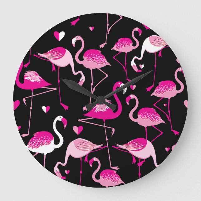 Rosa flamingos, mörk sömlös mönster. stor klocka (Framsida)