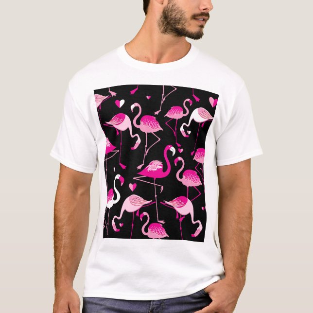 Rosa flamingos, mörk sömlös mönster. t shirt (Framsida)