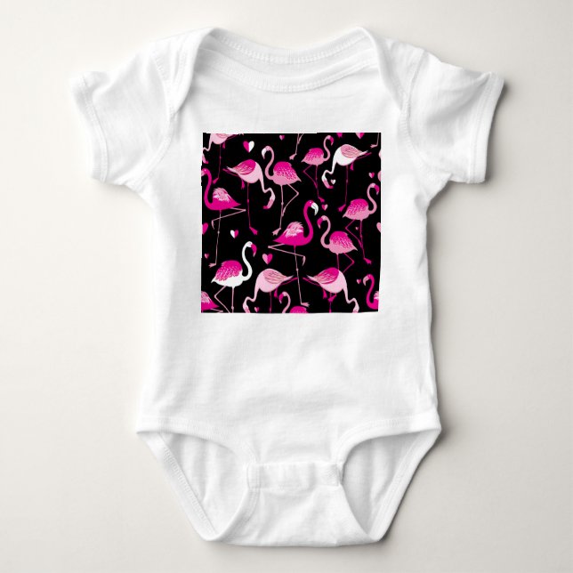 Rosa flamingos, mörk sömlös mönster. t shirt (Framsida)