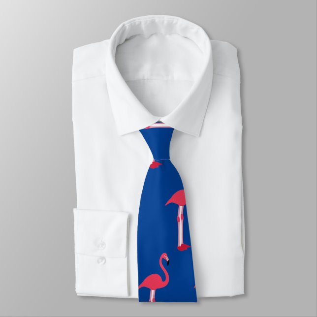 Rosa Flamingos Neck Tie in Blue - HAMbWG Slips (Bunden)