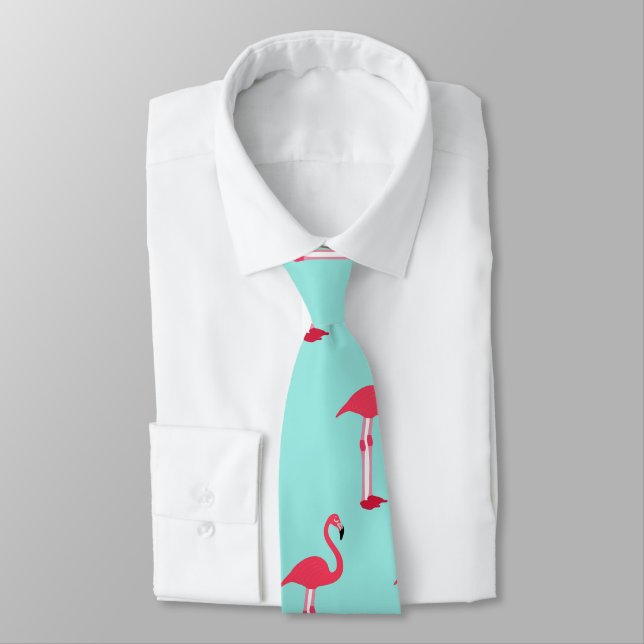 Rosa Flamingos Neck Tie in Mint Grönt - HAMbWG Slips (Bunden)