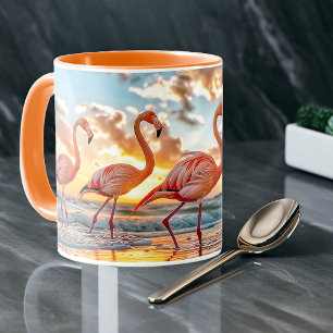 Rosa Flamingos Ocean Beach Sunset Mugg