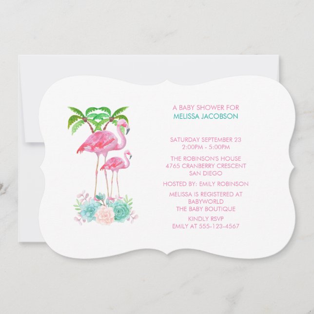 Rosa Flamingos och Blommigt Bouquet Baby Shower Inbjudningar (Framsida)