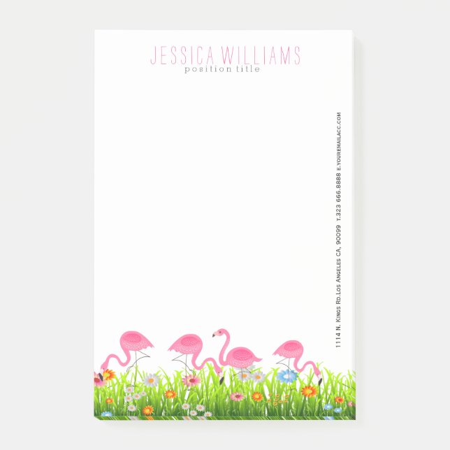 Rosa Flamingos och färgat Vår blommor Post-it Block (Framsida)