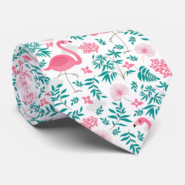 Rosa Flamingos och Flowers Mönster Slips (Rullad)