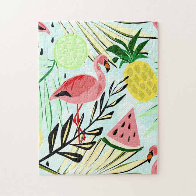 Rosa flamingos och frukt. pussel (Vertikal)