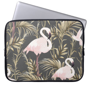 Rosa flamingos och guldfabriker, sömlösa mönster laptop fodral