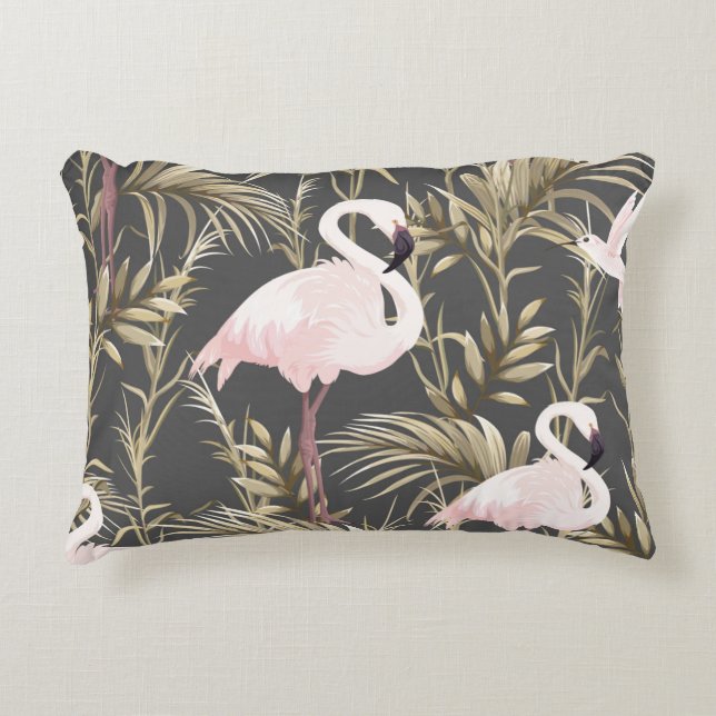 Rosa flamingos och guldfabriker, sömlösa mönster prydnadskudde (Framsidan)