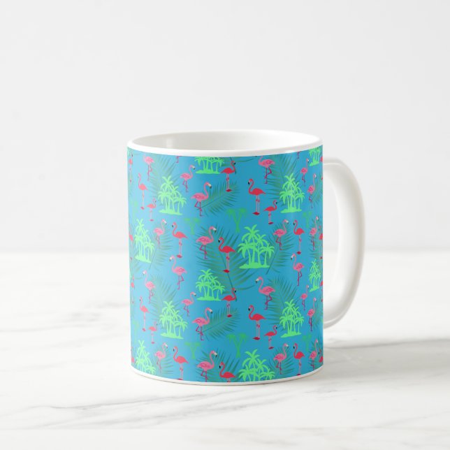 Rosa Flamingos och Handflatan Träd Kaffemugg (Framsida höger)