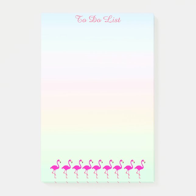 Rosa flamingos och kalligrafi på pastellskuggor post-it block (Framsida)