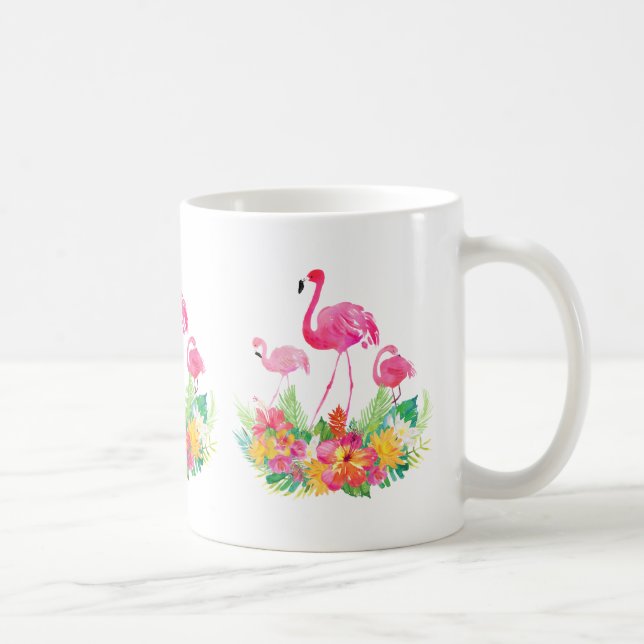 Rosa Flamingos och Tropical Flowers Kaffemugg (Höger)