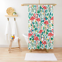 Rosa Flamingos och Tropical Flowers Mönster